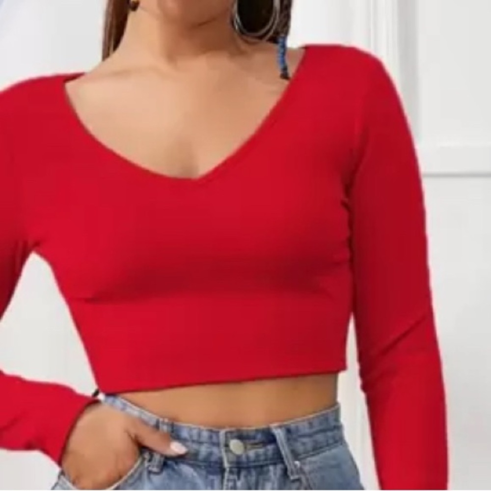 SHEIN Red Fitted Crop Top